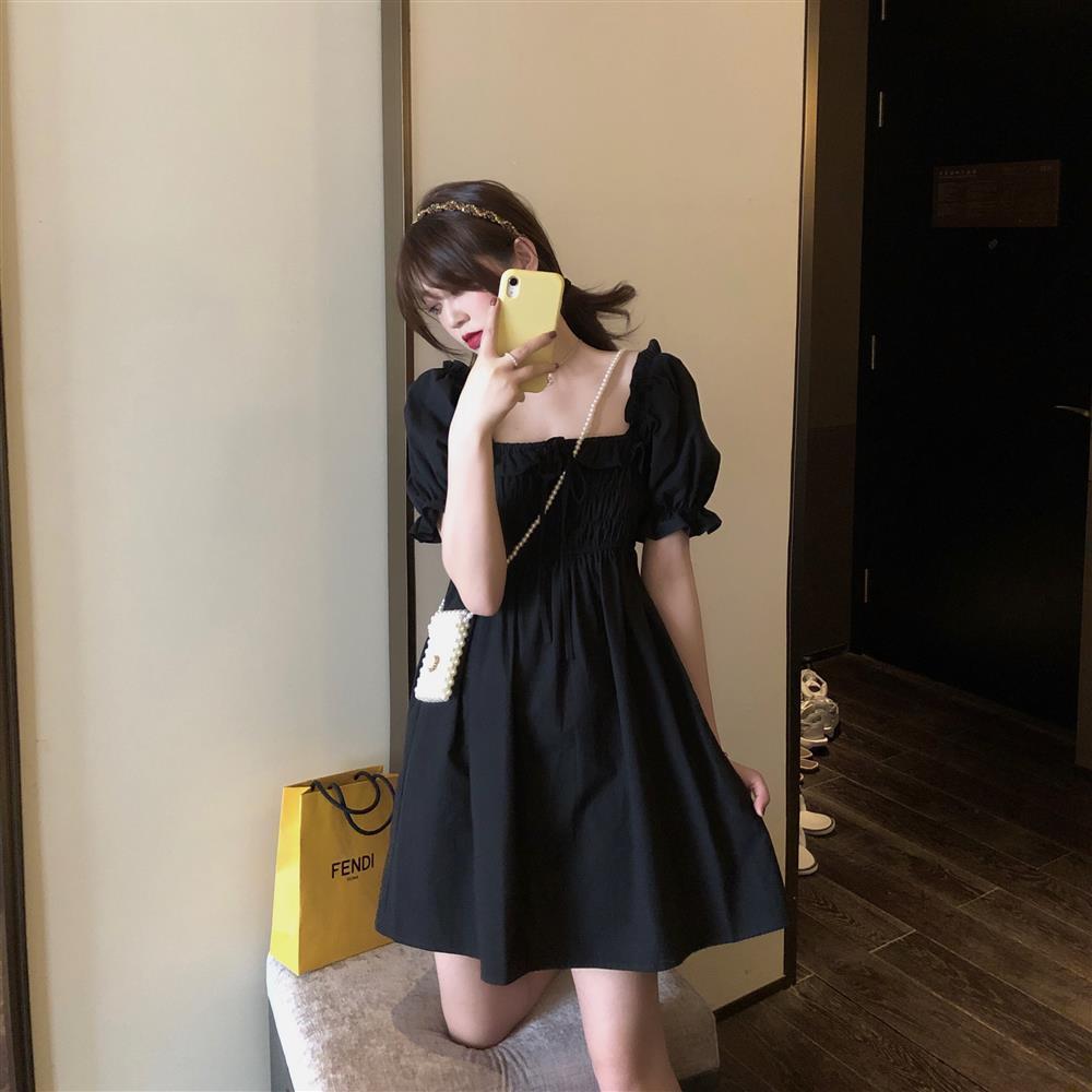Đầm midi dáng rộng màu đen thời trang cho nữ