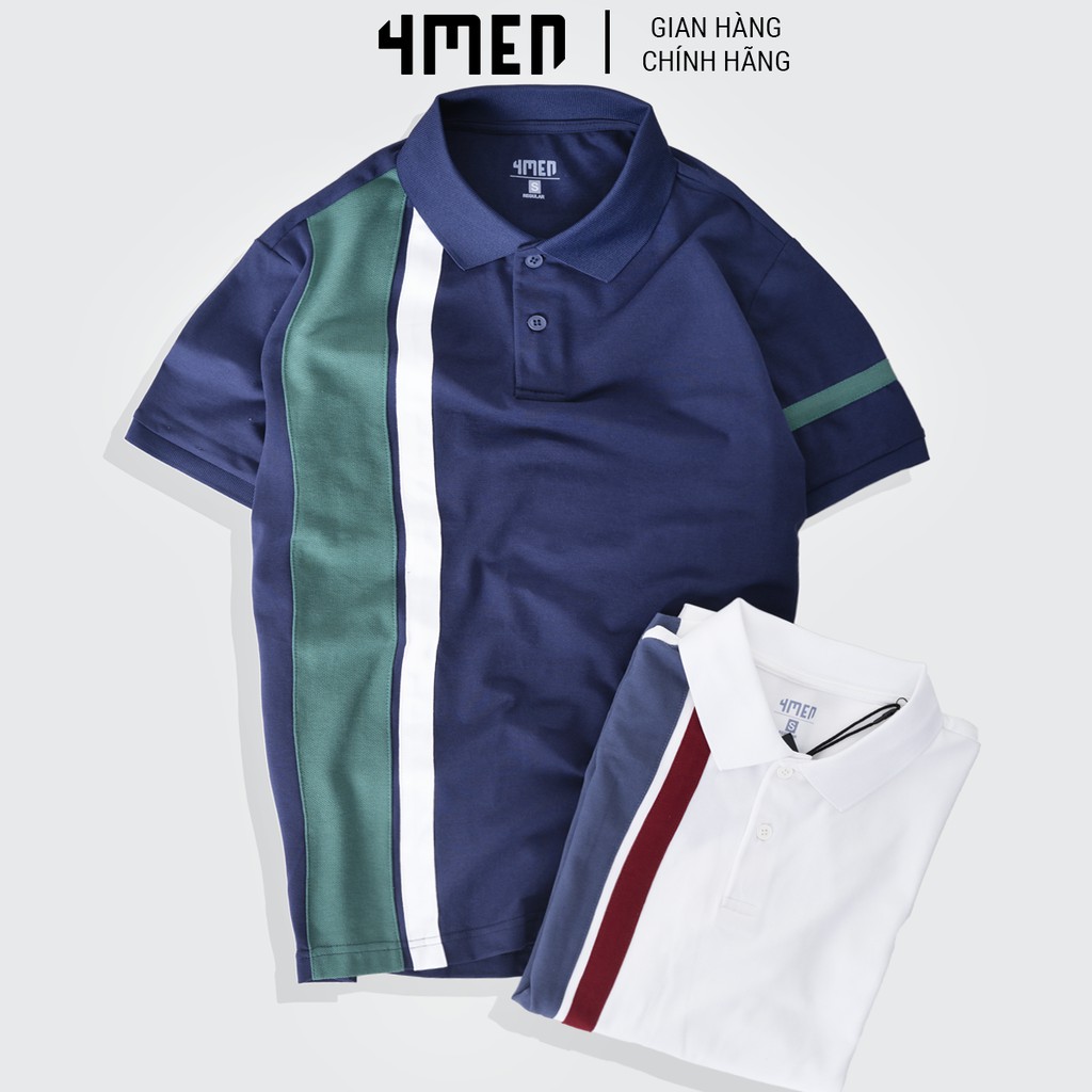 Áo thun polo nam có cổ 4MEN PO041 cổ trụ bẻ, ngắn tay, form suông, vải cá sấu cotton cao cấp phối sọc độc đáo | BigBuy360 - bigbuy360.vn