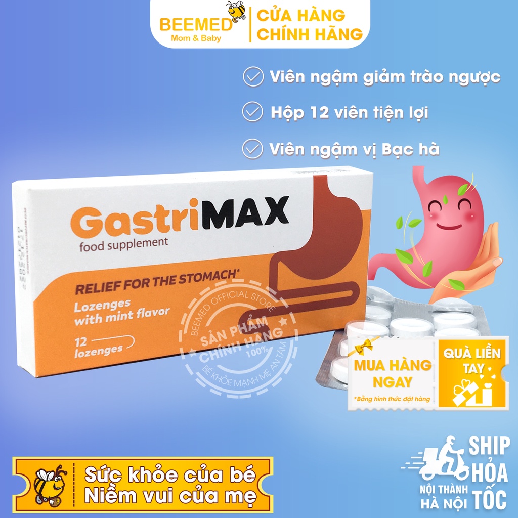 Gastrimax hỗ trợ giảm axit dạ dày, đầy hơi, ợ chua - gastrimax - 1 vỉ x 12 viên ngậm