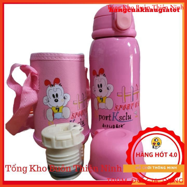 Bình giữ nhiệt cho bé kèm ống hút và túi đeo 600ml