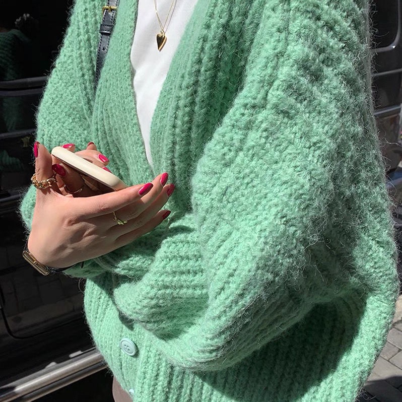 [Còn hàng] Áo khoác cardigan dệt kim dài tay dáng rộng phiên bản Hàn Quốc có sẵn 6 màu