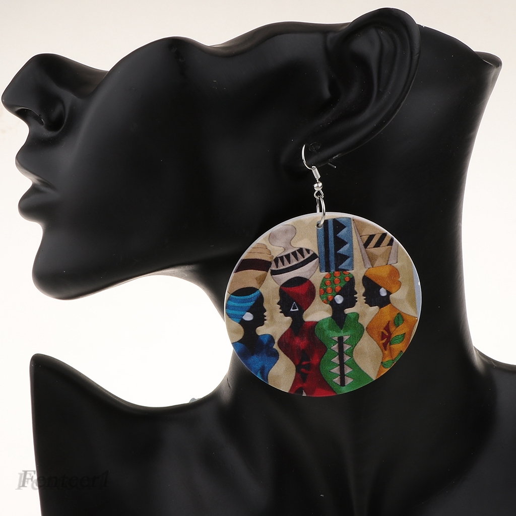 Ethnic Wooden Prints African Girl Jewelry Street Style Earrings for Lady E