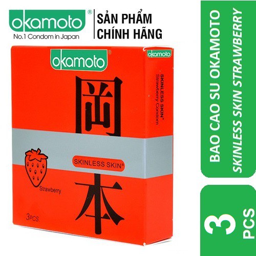 [CHÍNH HÃNG 100%] Bao Cao Su Okamoto Strawberry hương dâu (3bao/Hộp), Nhật Bản,Siêu mỏng kich thích với hương dâu