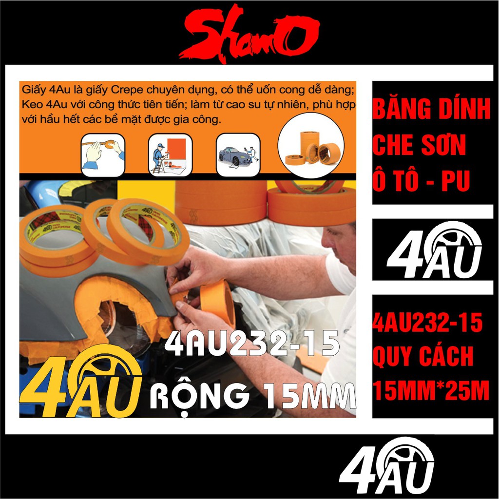 [Cây 24 cuộn 15mm x 25m] Băng dính giấy che sơn ô tô 4AU232-15 – Băng dính giấy Automotive cao cấp (4au-232)