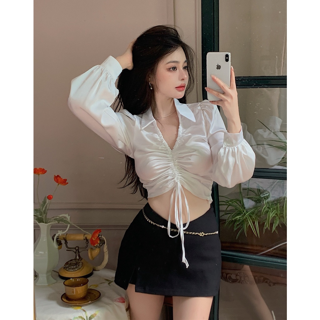 Áo Kiểu Tay Phồng Ngắn Thời Trang Quyến Rũ Cho Nữ