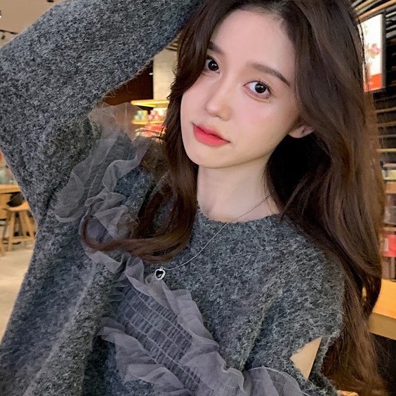 Áo Len Sweater Khoét Vai Phối Bèo LSEOUL A2184 Chất Dày Dặn Mềm Mại Nữ Tính