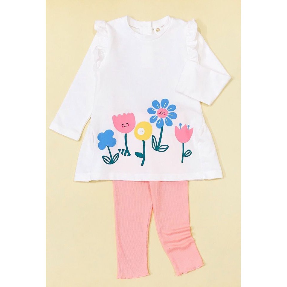 Set váy hoa vai bèo + legging 2 màu