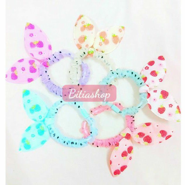 CỘT TÓC SCRUNCHIES NƠ TAI THỎ HÌNH DÂU DỄ THƯƠNG