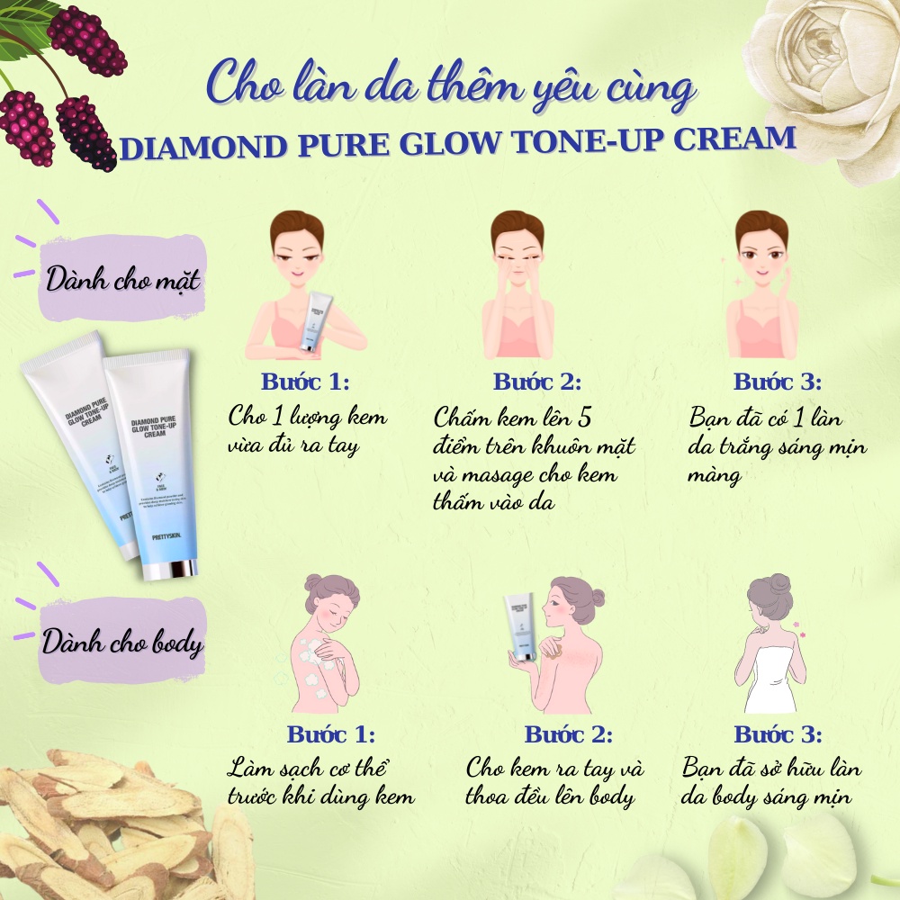 Kem dưỡng nâng tone Prettyskin Face &amp; Body Diamond Pure Glow Tone Up Cream 100ml cho da sáng mịn