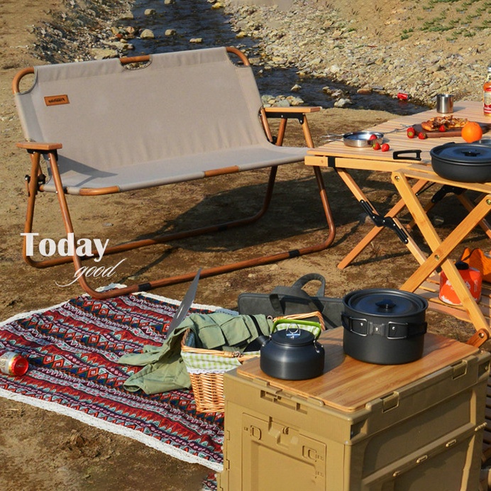 SALE GHẾ ĐÔI DÃ NGOẠI GẤP GỌN VÂN GỖ DU LỊCH HỢP KIM NHÔM- TẢI TRỌNG 180KG