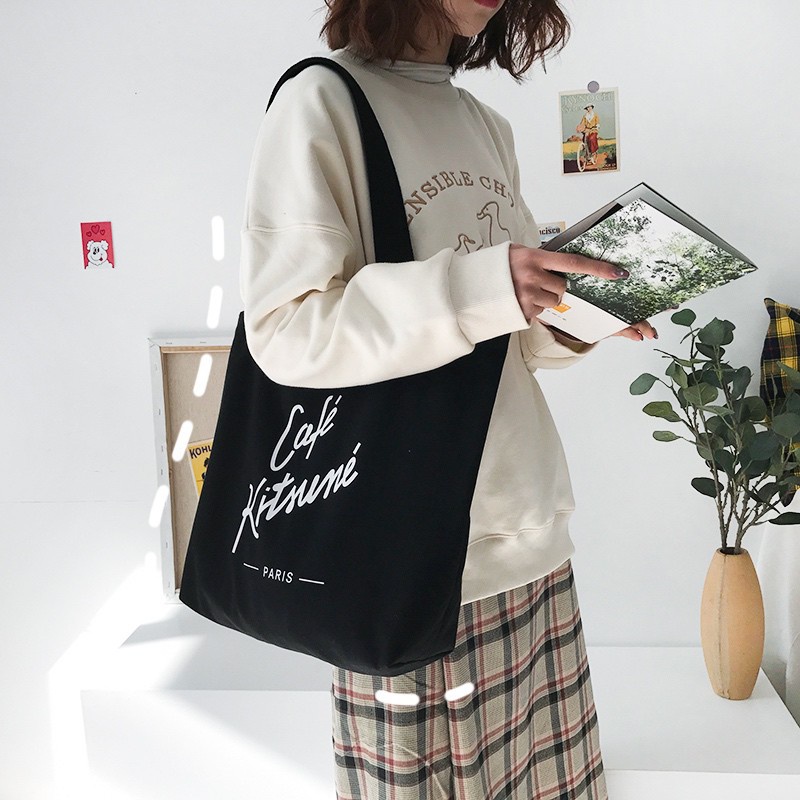 Túi tote vải canvas Cafe Kitsune MD333