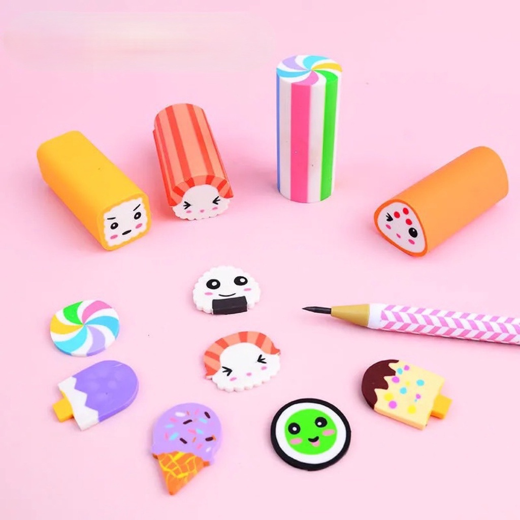 COMBO 6 TẨY HÌNH DÀI 5CM NHIỀU HÌNH DỄ THƯƠNG, GÔM TẨY  CHO HỌC SINH- ảnh video thật tại chigiasi68