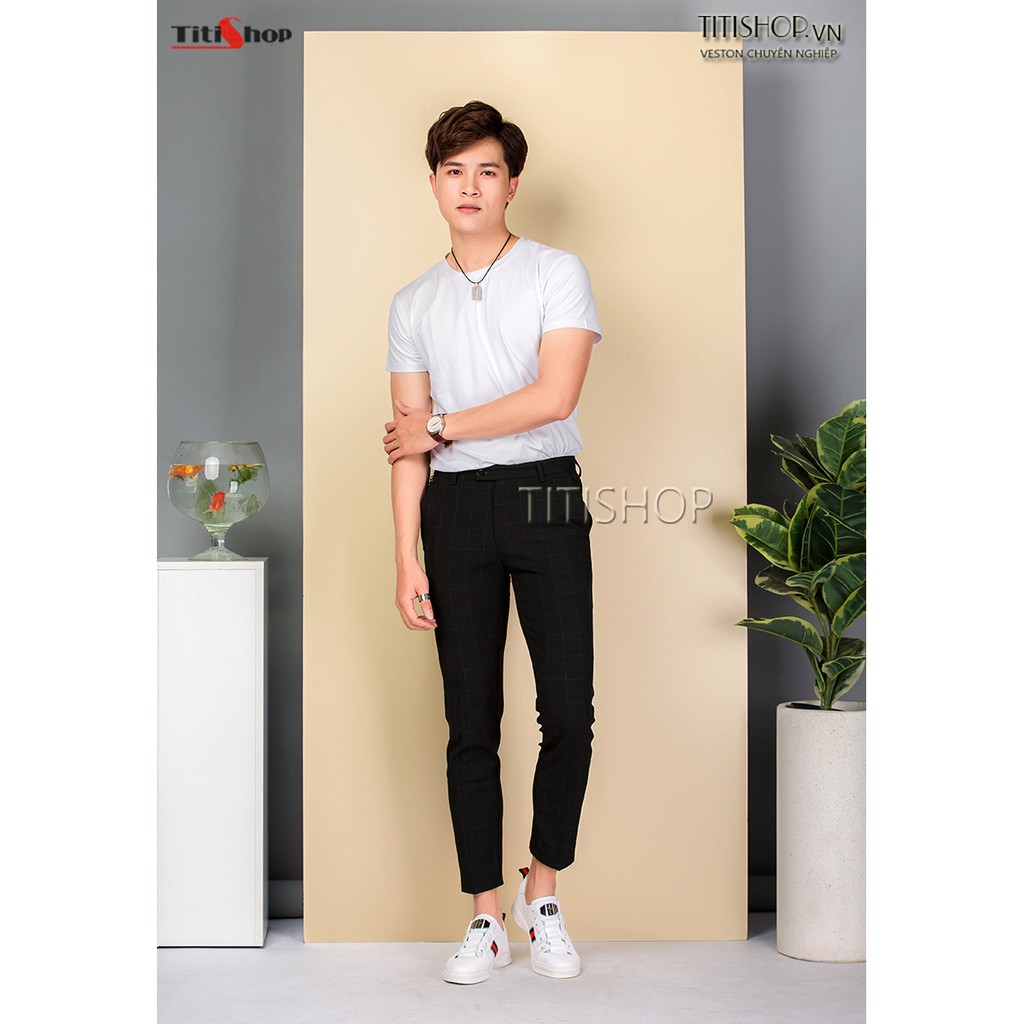 Quần Tây Nam TITISHOP QTN138 Đen Phối Caro( luxury )