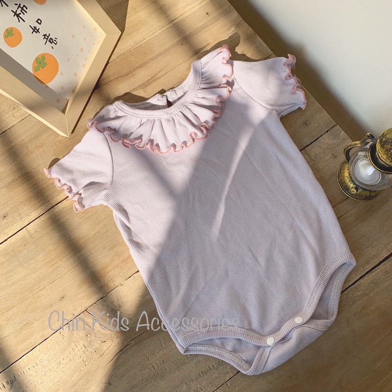 Body chip cổ bèo vải cotton gân siêu mềm mại cho bé