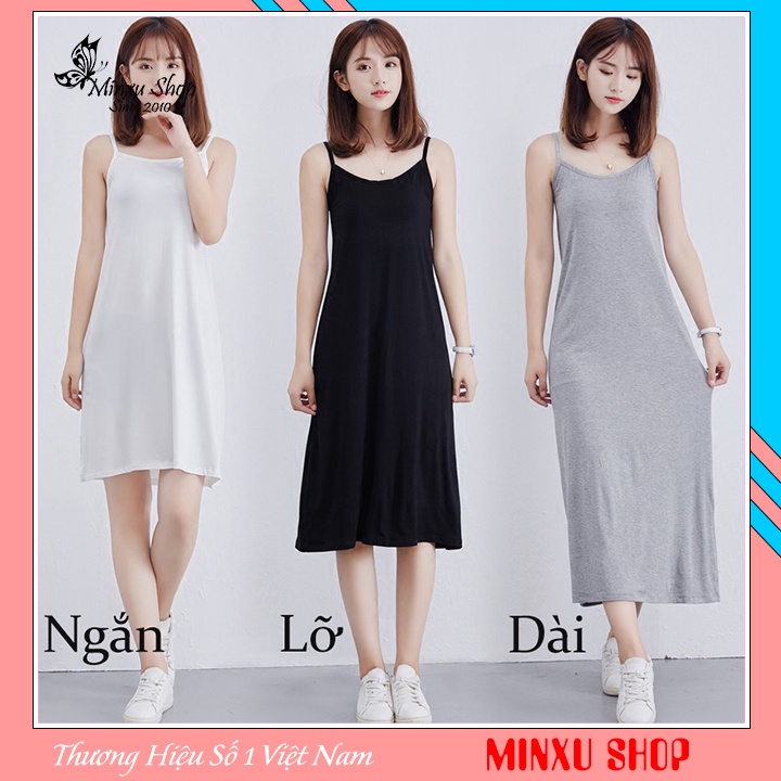 Váy ngủ hai dây cổ tròn, váy mặc lót chất thun cotton lạnh mềm mịn mát mùa hè hàng chuẩn Quảng Châu Minxu shop VJ