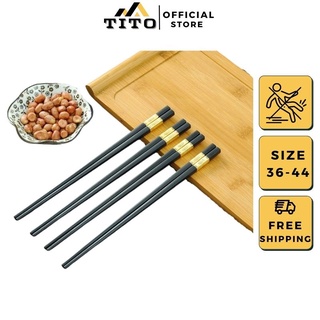Đũa mạ vàng Hàn Quốc, Đũa nhựa đen cao cấp chống trơn, chống mốc, chịu nhiệt- Bộ 10 đôi đũa