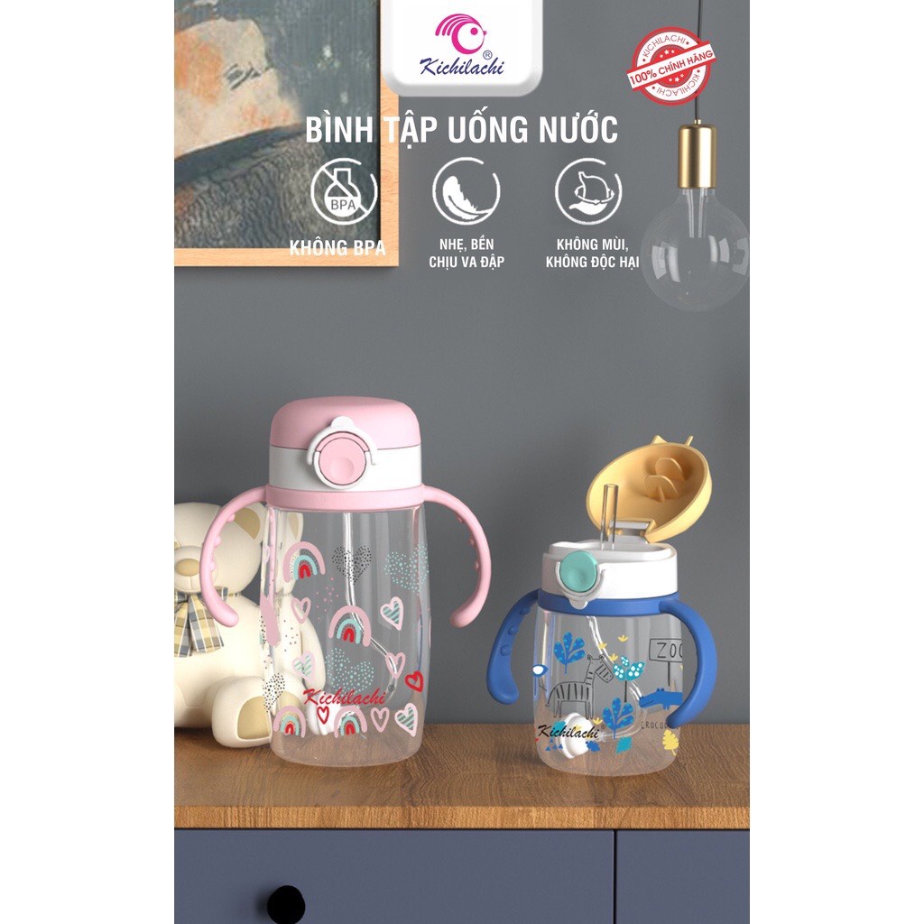Bình tập uống chống sặc cho bé Kichilachi 220ML - 350ML có ống hút mẫu mới