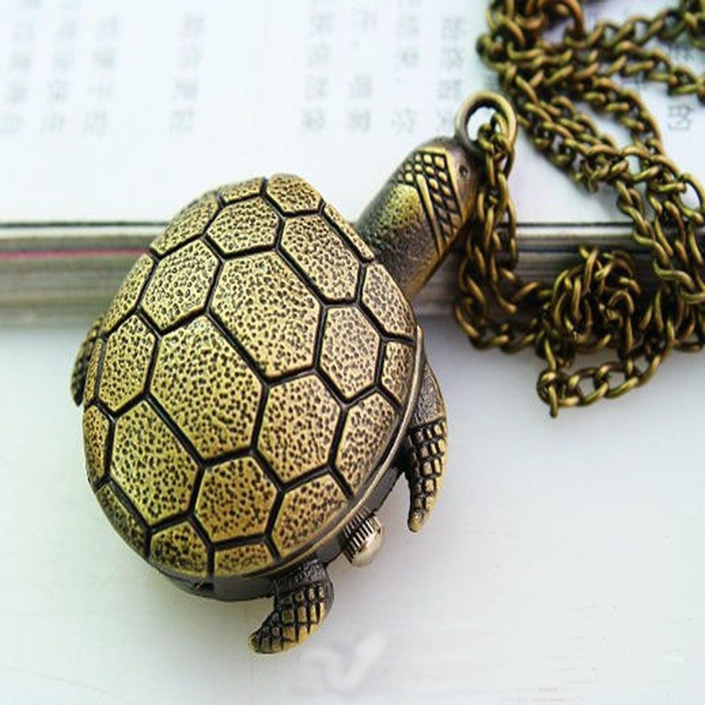 Đồng Hồ Quả Quýt Chạm Khắc Hình Con Rùa Có Dây Đeo Mạ Đồng Phong Cách Cổ Điển Độc Đáo