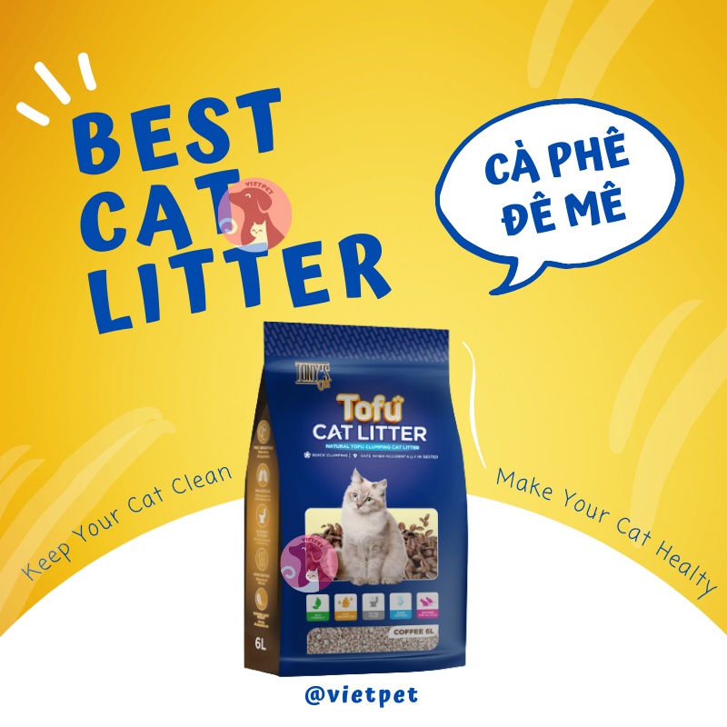 [SALE LỚN] Cát  vệ sinh cho mèo - Cát đậu nành TONY CAT (6L) (Hạt nhỏ - Đặc biệt phù hợp với máy dọn vệ sinh) (Full mùi)