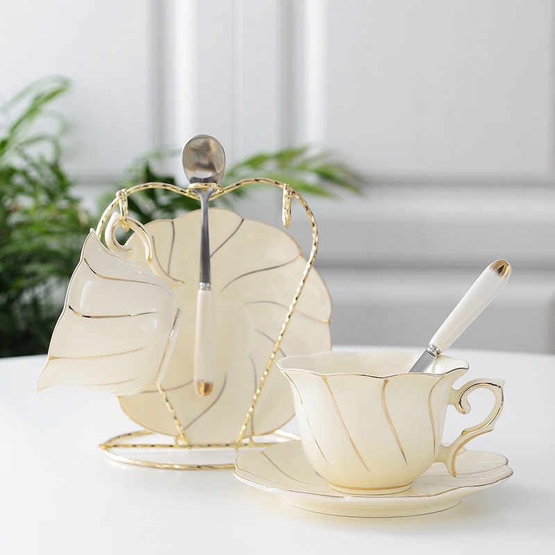 Bộ Cốc Uống Trà Chiều Bằng Gốm Màu Đen Phong Cách Châu Âu