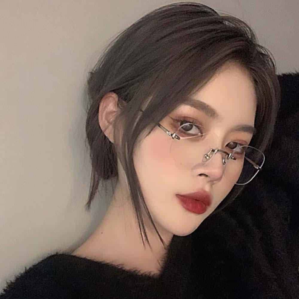 Kính Mát Gọng Vuông Bằng PC Không Vành Chống Ánh Sáng Xanh Phong Cách Hàn Quốc Cho Nam Và Nữ