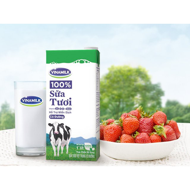 Sữa Vinamilk 100% loại 1 lít có đường, không đường, ít đường