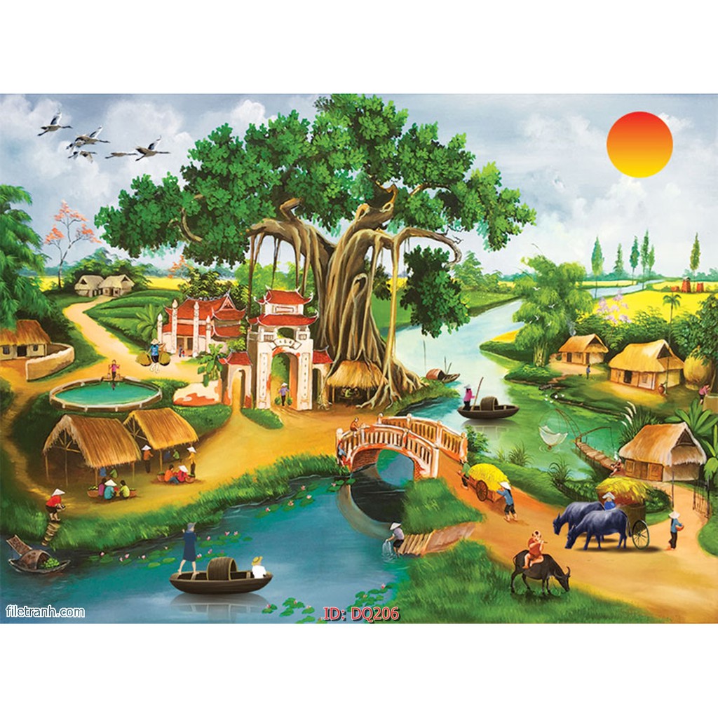 TRANH DÁN TƯỜNG 3D ĐỒNG QUÊ NHIỀU MẪU,TRANH LÀNG QUÊ DÁN TƯỜNG 3D