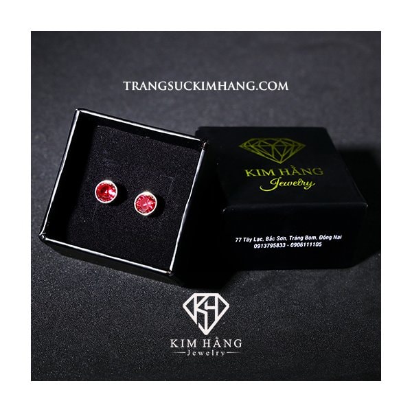 Khuyên Tai Bạc Bao Chấu Nụ Tròn Đá Đỏ KHJER068 - Chốt Đẩy