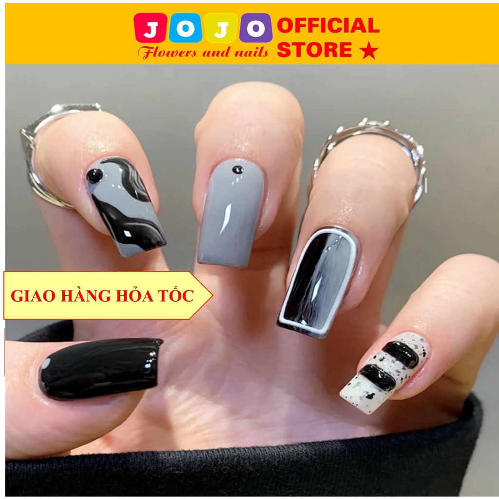 Set 24 móng tay giả dài vuông sang trọng thời trang Jojo PD188 móng giả đẹp có keo dán tự làm tại nhà nhiều kiểu dáng