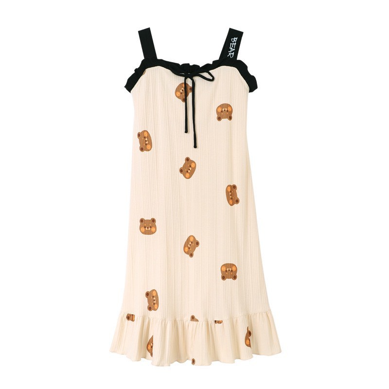 Váy ngủ 2 dây nhiều họa tiết hoạt hình đáng yêu mặc nhà cotton mịn mát cho nữ DOLLYSECRET V09