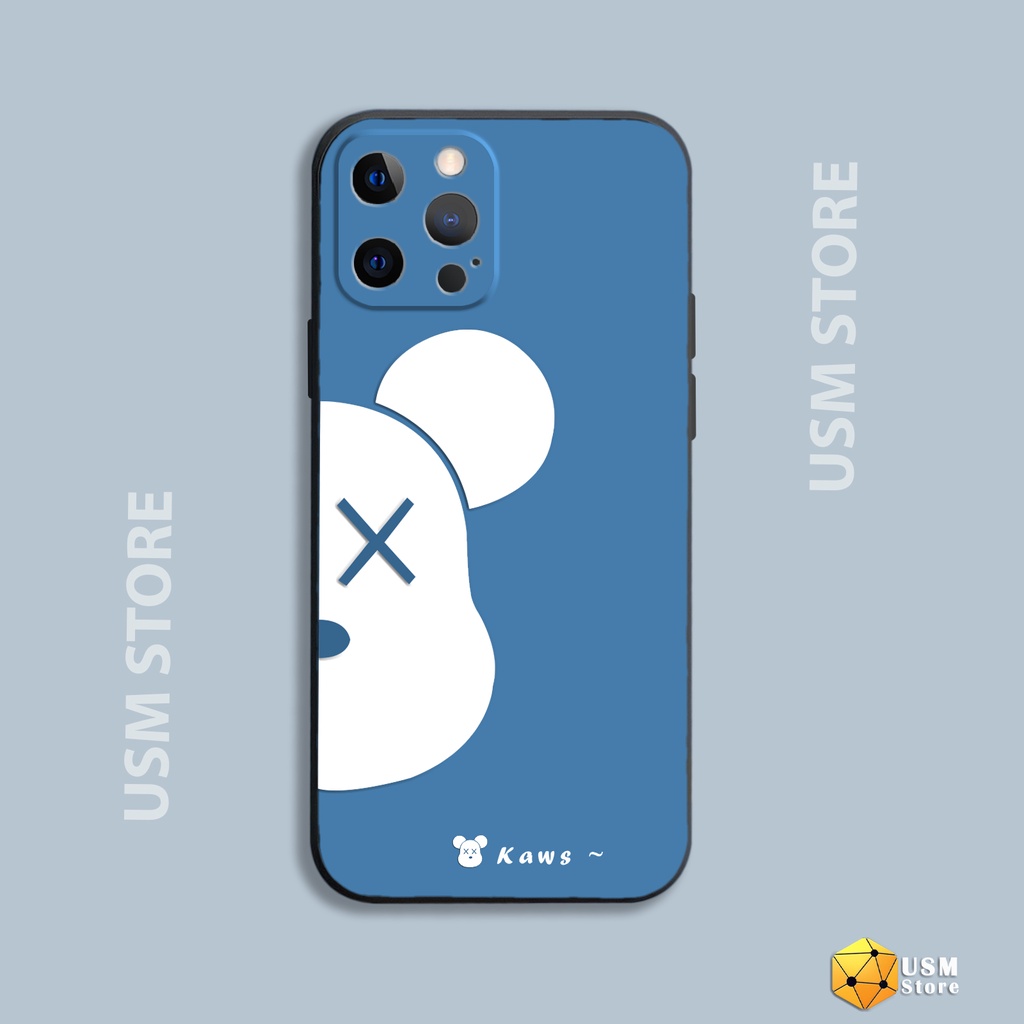 Ốp lưng iphone 11/11Pro/11Promax/12/12mini/12Pro/12Promax/13/13Pro/13Promax/13Mini viền vuông bảo vệ cam, hình Bearbrick