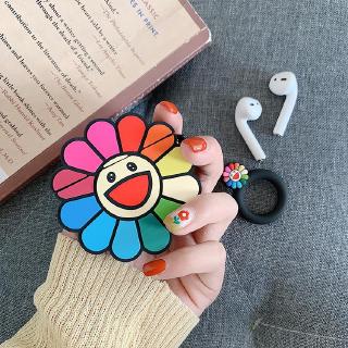 Vỏ bọc silicon bảo vệ hộp tai nghe bluetooth AirPods kiểu hoa hướng dương kèm móc khóa
