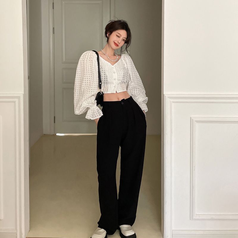 Áo Dài Tay Skinny!Áo Sơ Mi Trắng Trễ Vai Tay Dài Loe Cổ Chữ v Dáng Ôm Thời Trang Mùa Thu Dành Cho Nữ