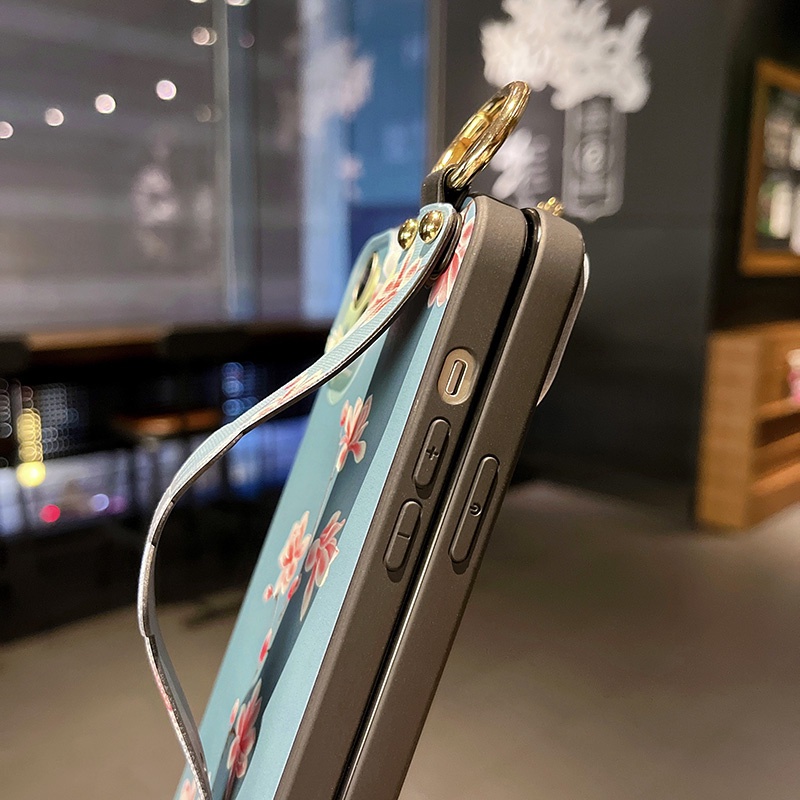 Ốp Điện Thoại TPU Silicon Chống Sốc Họa Tiết Hoa Có Dây Đeo Cho iPhone 13 12 11 pro max x xr xs max 7 8 plus SE 2020