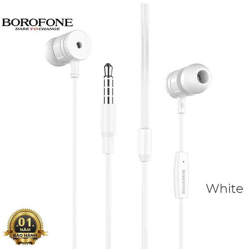 Tai nghe nhét tai Borofone BM31 nghe hay có mic đàm thoại, dây dài 1.2m, Jack cắm 3.5mm