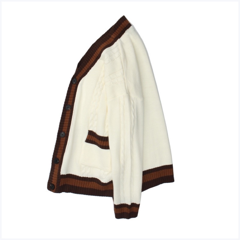 Áo khoác Cardigan dệt kim dài tay cổ chữ V có ren màu đơn giản áo len nam và nữ áo len rộng rãi và giản dị