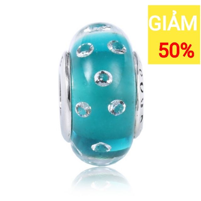 Hạt charm glass xanh bọt bạc 925 ( vừa tất cả các vòng tay)