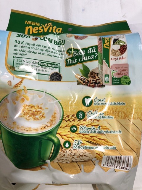 MẪU MỚI-Ngũ Cốc Dinh Dưỡng NesVita Canxi Chất Xơ 400g (16gói x 25g)