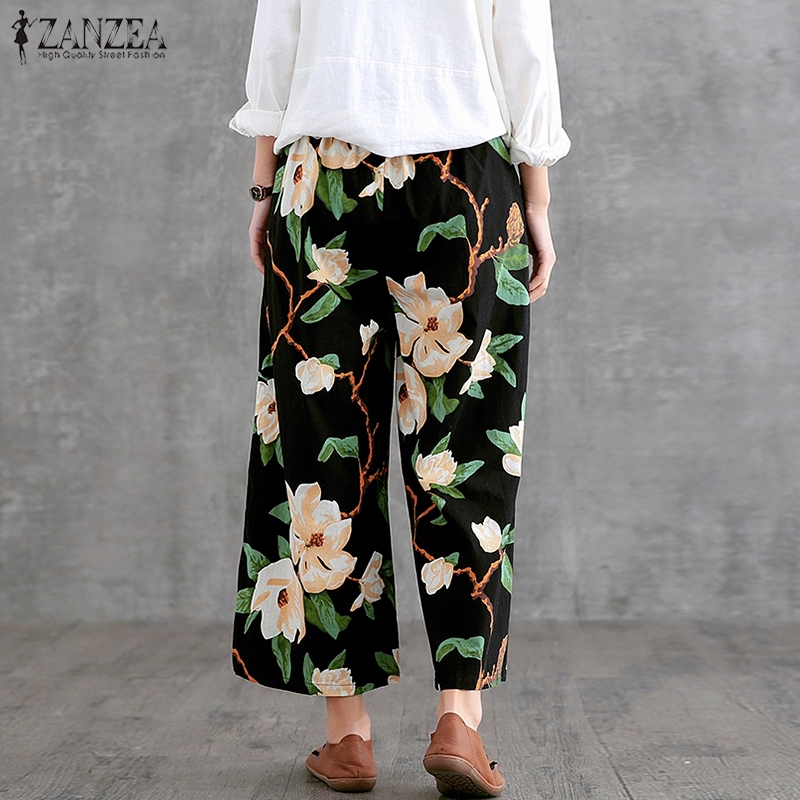 Quần ZANZEA Ống Rộng Thắt Lưng Co Giãn In Họa Tiết Thời Trang Cho Nữ | BigBuy360 - bigbuy360.vn