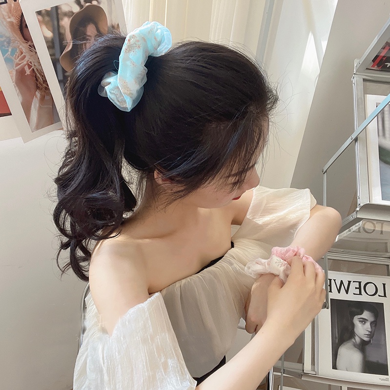 Dây Cột Tóc Cao Su Phối Lưới Phong Cách Vintage Ngọt Ngào Cho Nữ