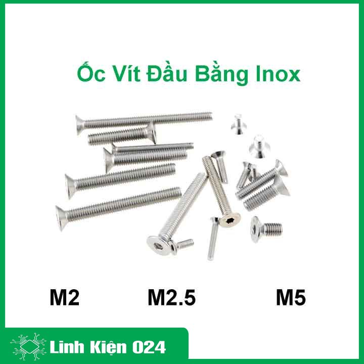 Ốc M2, M2.5, M5 đủ loại 4mm-5mm-6mm-8mm-12mm-20mm ốc bắt động cơ vít bake đầu bằng thân bu lông inox 304