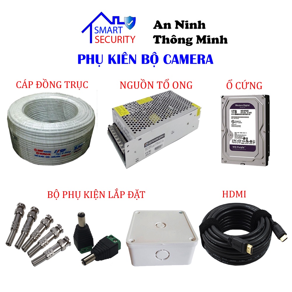 Trọn bộ 4 Camera 5Mp Hikvision Chính hãng tích hợp mic ghi âm, đầy đủ phụ kiện bảo hành 24 tháng
