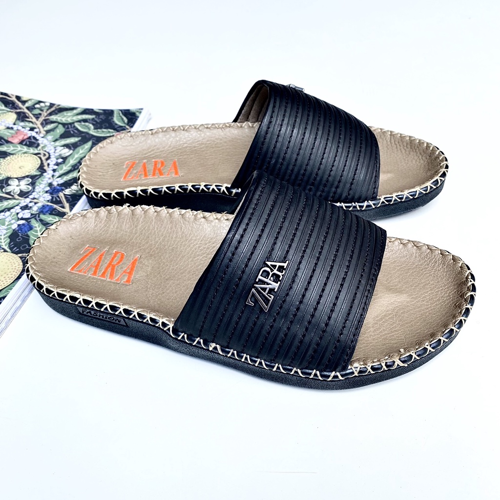 Dép nam ZARA quai ngang da bò thật 100%, siêu bền bỉ êm chân chất lượng cao cấp