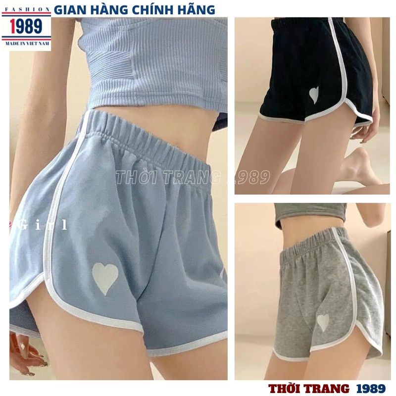 Quần short nữ thể thao in hình trái tim kiểu dáng katun hàn quốc ulzzang ,mặc đi tập thể dục gym  -PHƯƠNG 1989