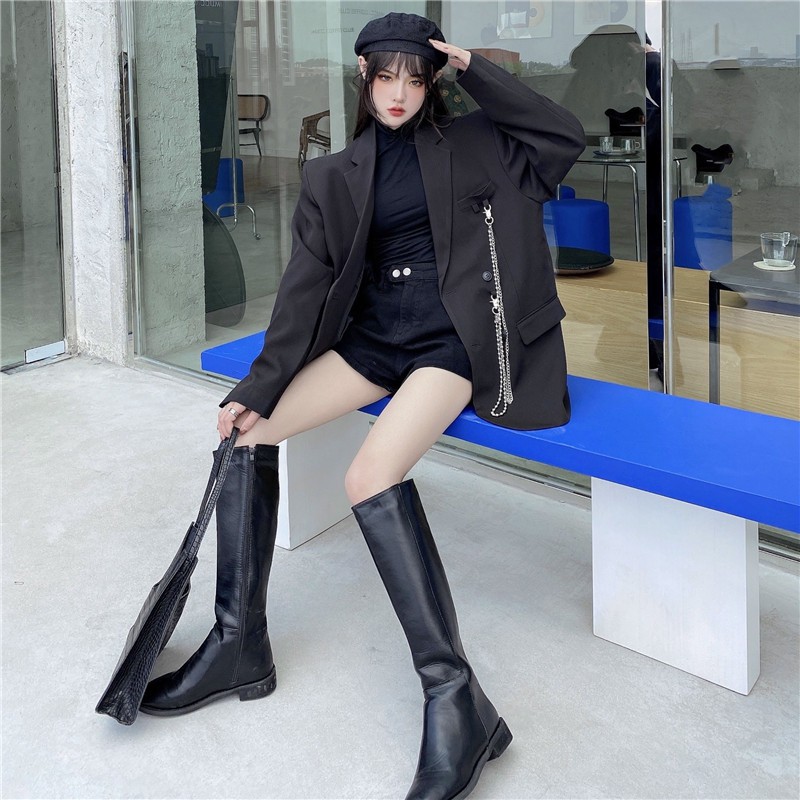 Áo Vest Blazer Thiết Kế Phong Cách Hàn Quốc Cá Tính Màu Đen Kèm Dây Xích | BigBuy360 - bigbuy360.vn