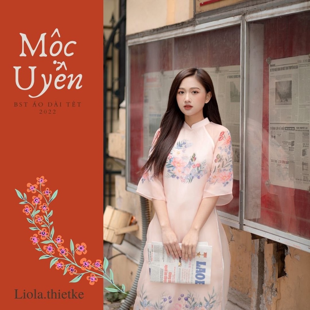Áo Dài Thanh Hy Dáng Suông Cách Tân Chất Liệu Organza Cao Cấp Thiết Kế LIOLA