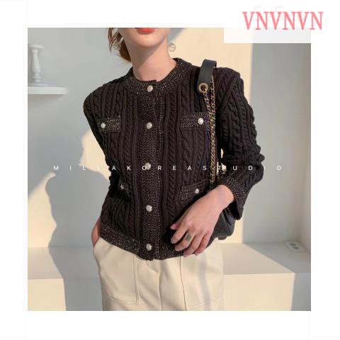 Áo Khoác Cardigan Dệt Kim Tay Dài Phối Nút Ngọc Trai Thanh Lịch | BigBuy360 - bigbuy360.vn