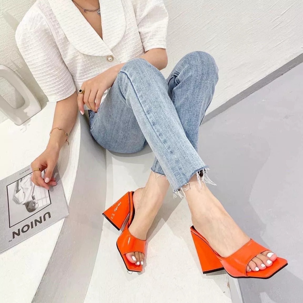 Giày guốc cao gót tam giác quai ngang khuyết mũi vuông thời trang mới nhiều màu rẻ bền đẹp đi chơi du lịch đẹp cg-0585