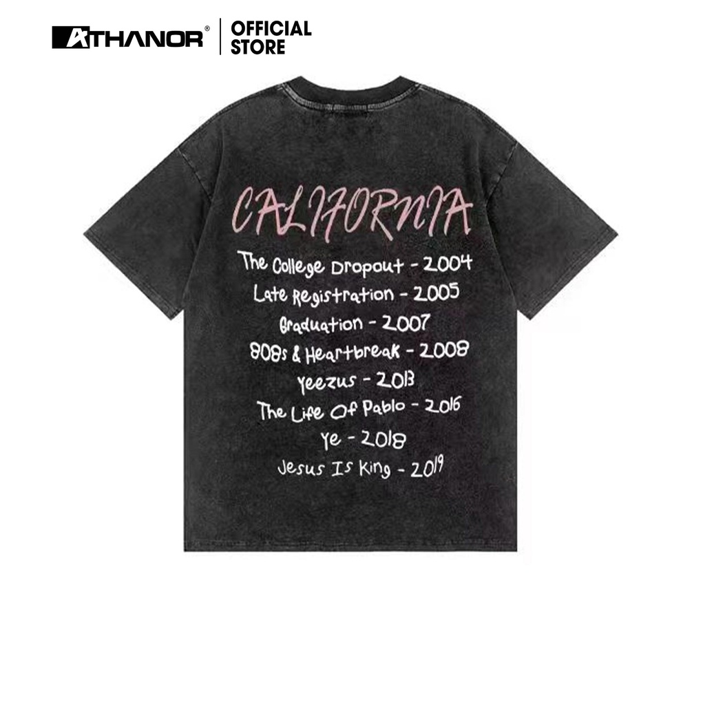 Áo phông nữ form rộng ATHANOR chất cotton wash xám mẫu vintage california