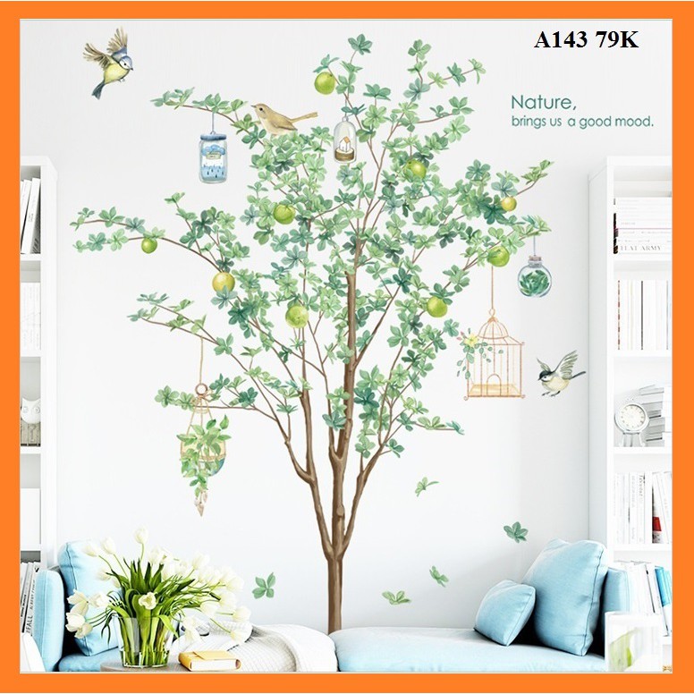 Decal dán tường cây xanh A143 phong cách Bắc Âu
